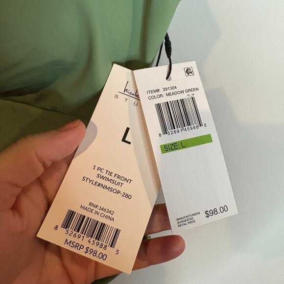 NWT Nicole Miller green tie front one piece swimsuit - Picture 3 of 4